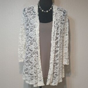 Elegant Lace Open-Front Cardigan - Cream